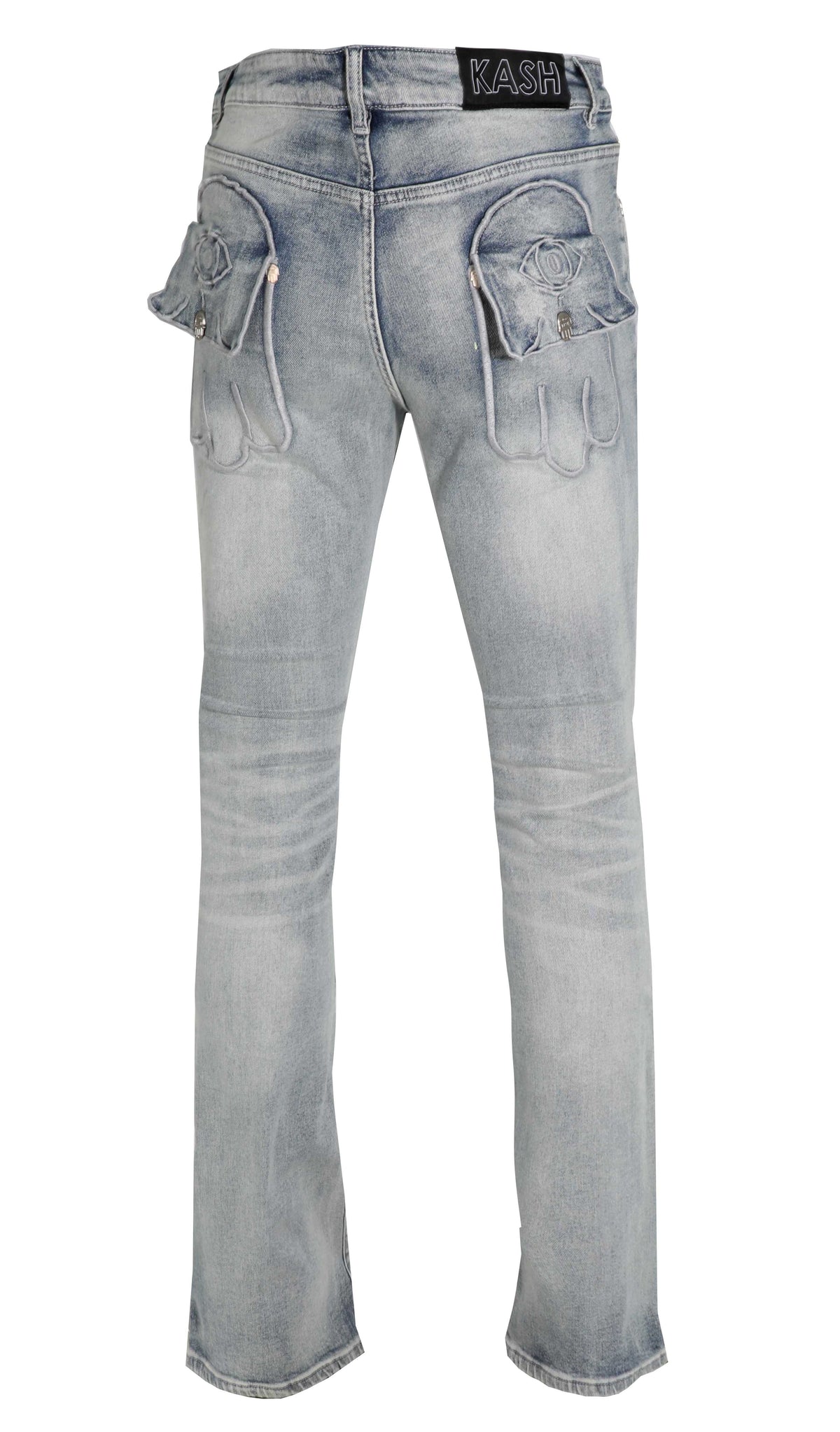 STACKED DENIM HAMSA POCKET W/ EYE - LIGHT BLUE