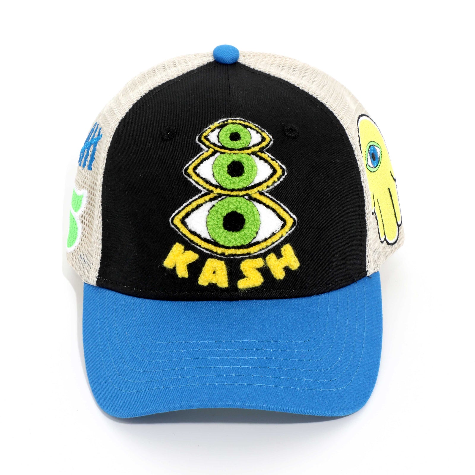 Kash Chenille Hamsa Eyes Snapback in black with blue – view 1 of 3