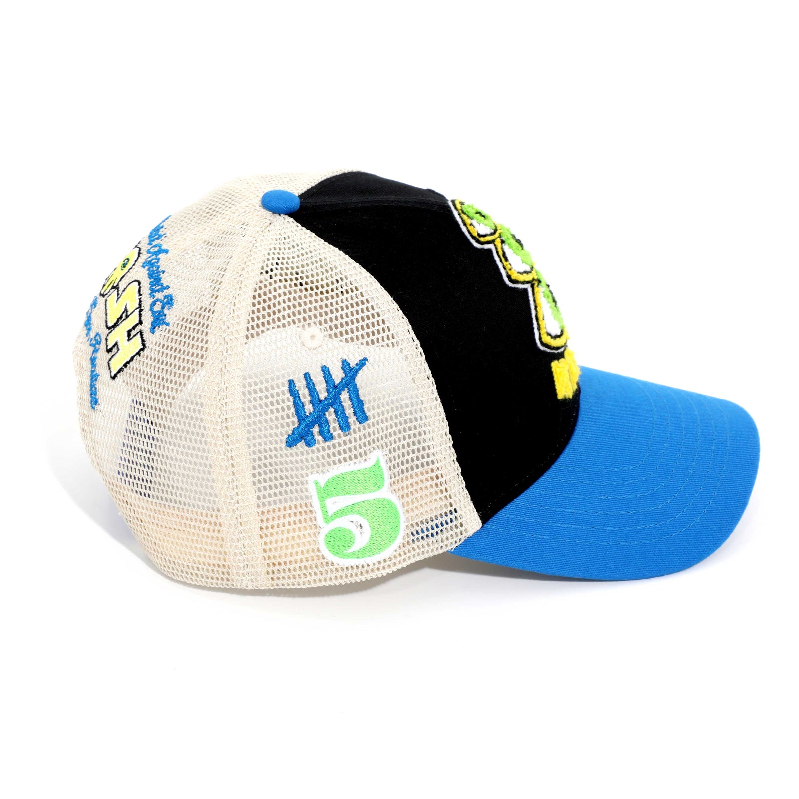 Kash Chenille Hamsa Eyes Snapback in black with blue – view 2 of 3