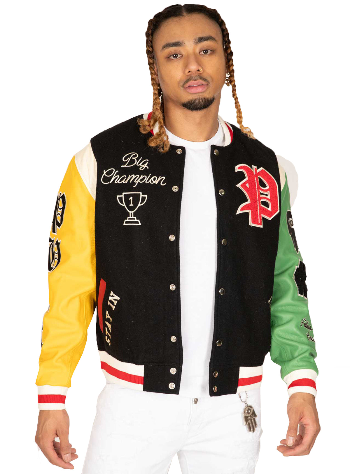 PURE CHENILLE VARSITY JACKET - BLACK W/ RED