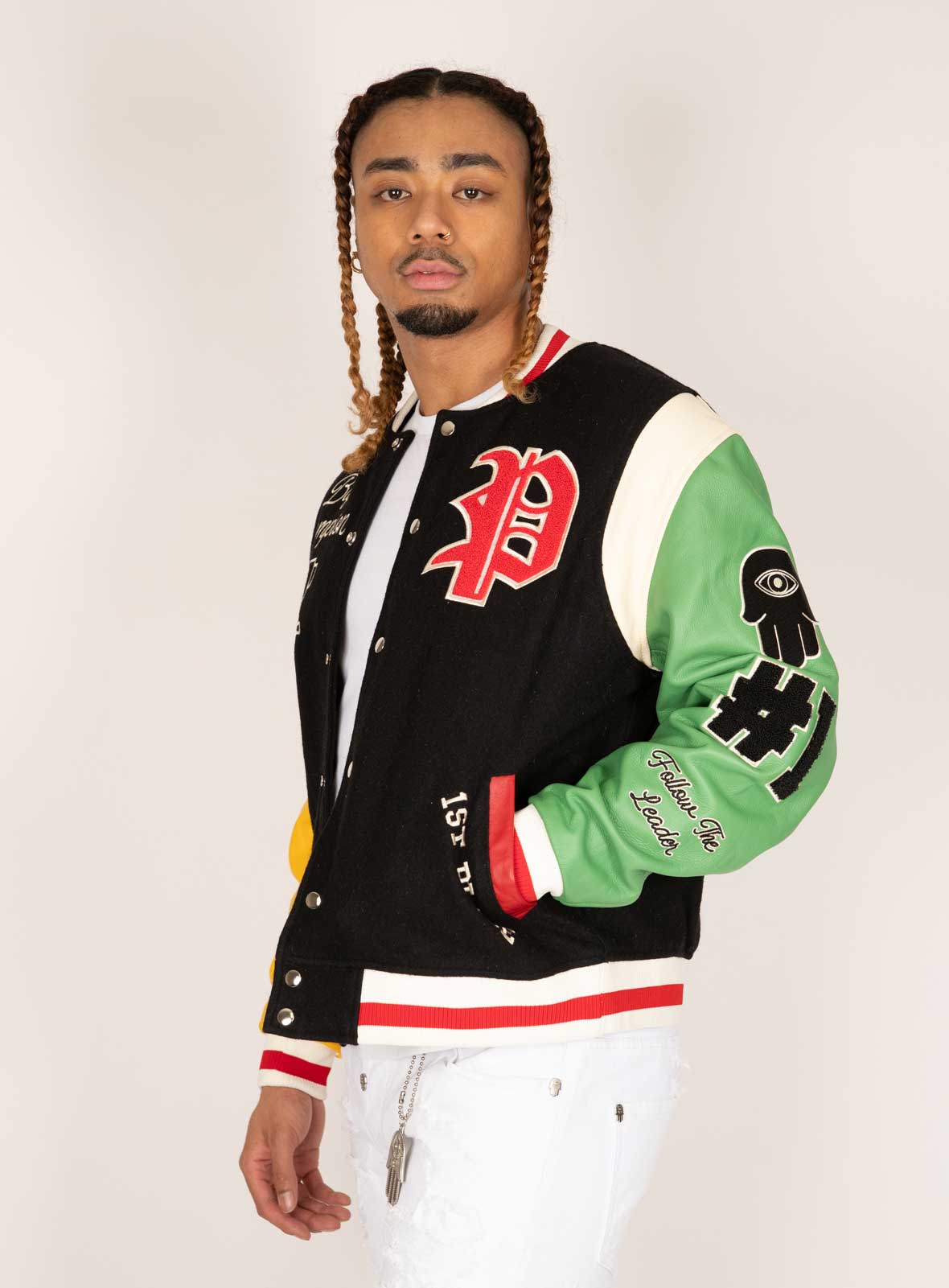 PURE CHENILLE VARSITY JACKET - BLACK W/ RED