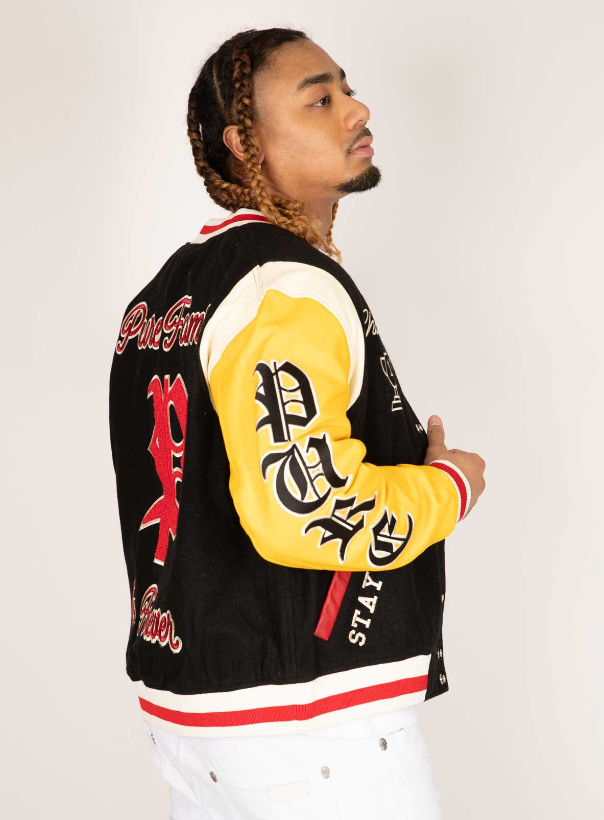 PURE CHENILLE VARSITY JACKET - BLACK W/ RED