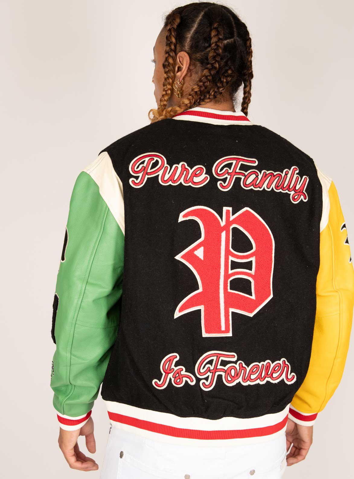 PURE CHENILLE VARSITY JACKET - BLACK W/ RED