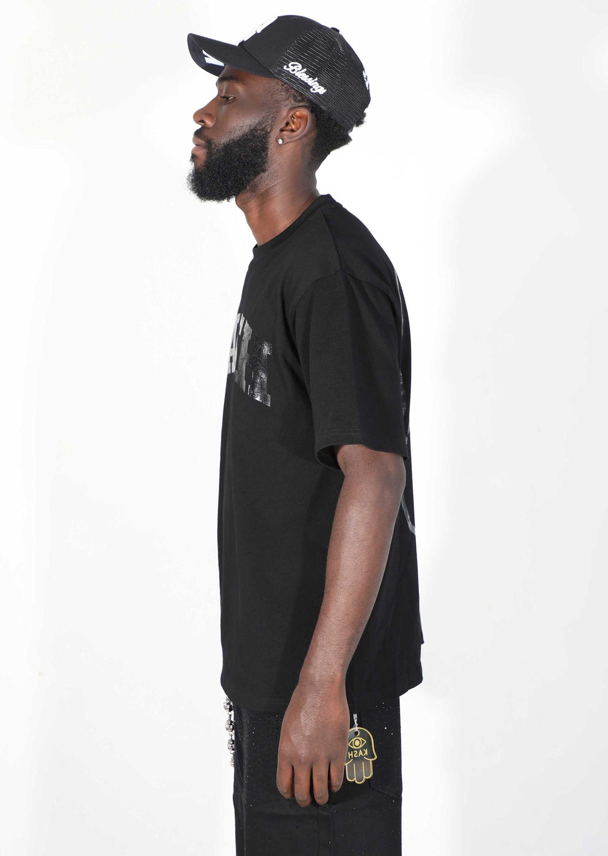 Kash Metallic Logo & Hamsa Hand - Black/Black