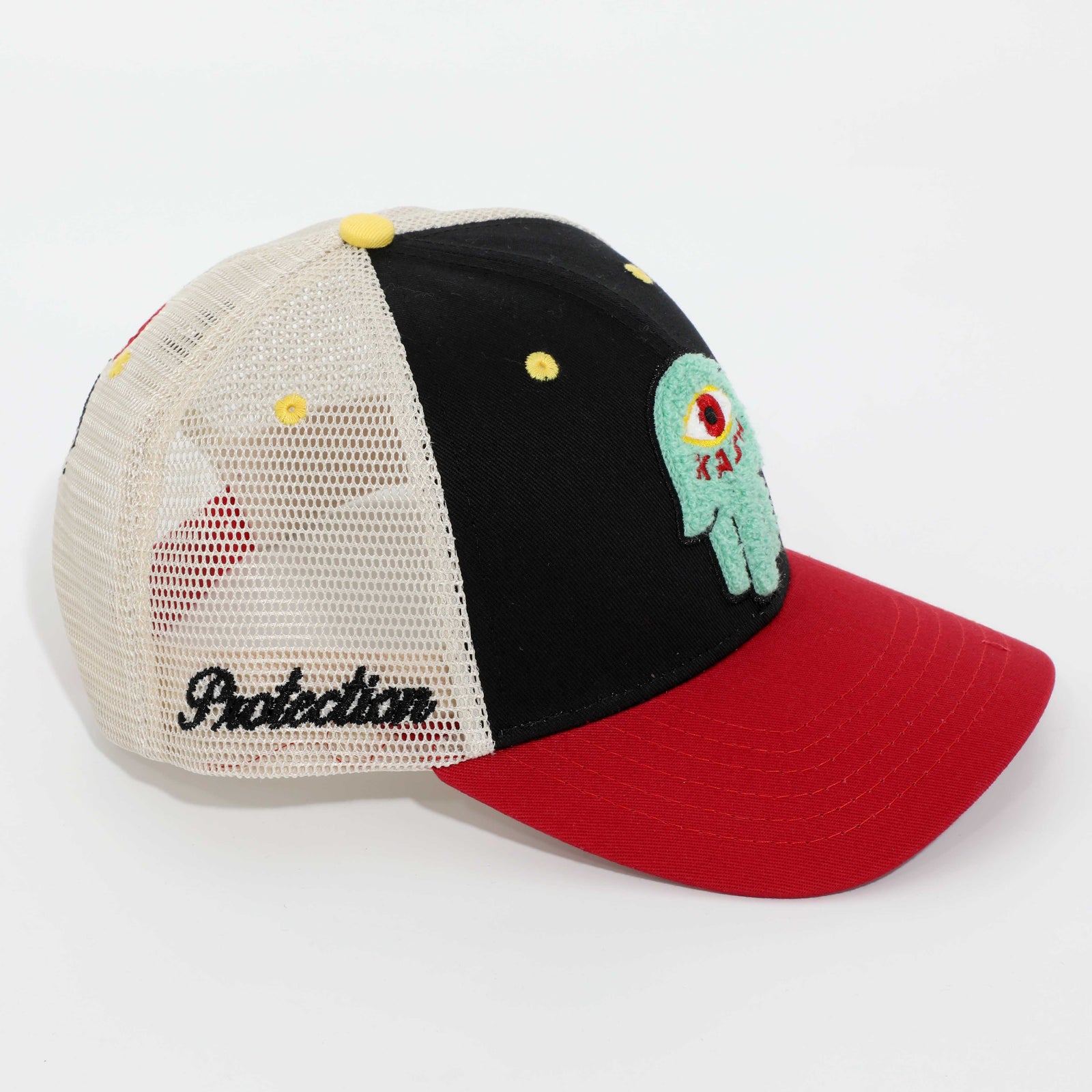 Kash Chenille Hamsa Snapback in black with red – view 2 of 3