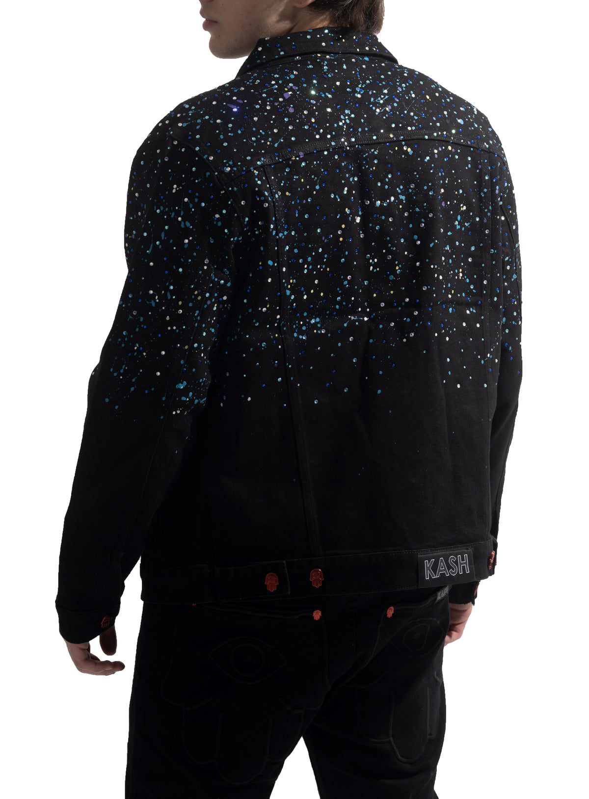 PAINT AND CRYSTAL SPLATTERED JACKET - BLACK