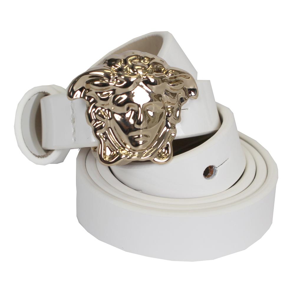 Young Versace Girls Skinny Leather Belt with Gold Medusa Head in white – view 1 of 3