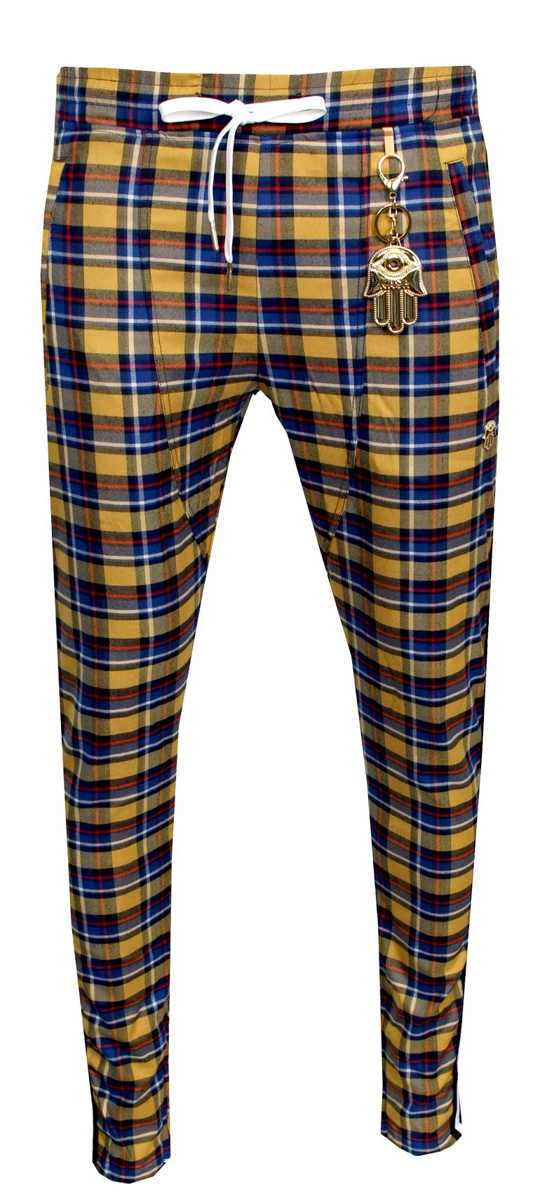 Kash men's plaid track pants from Private School Collection in gold