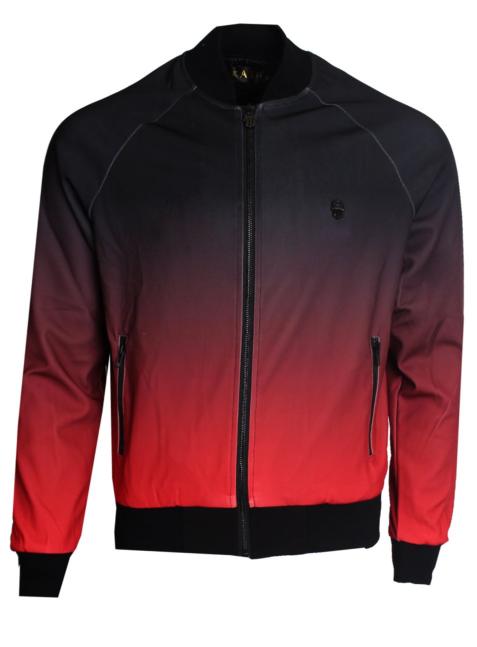 Men's Split Color Long Sleeve Track Jacket-Black and Red