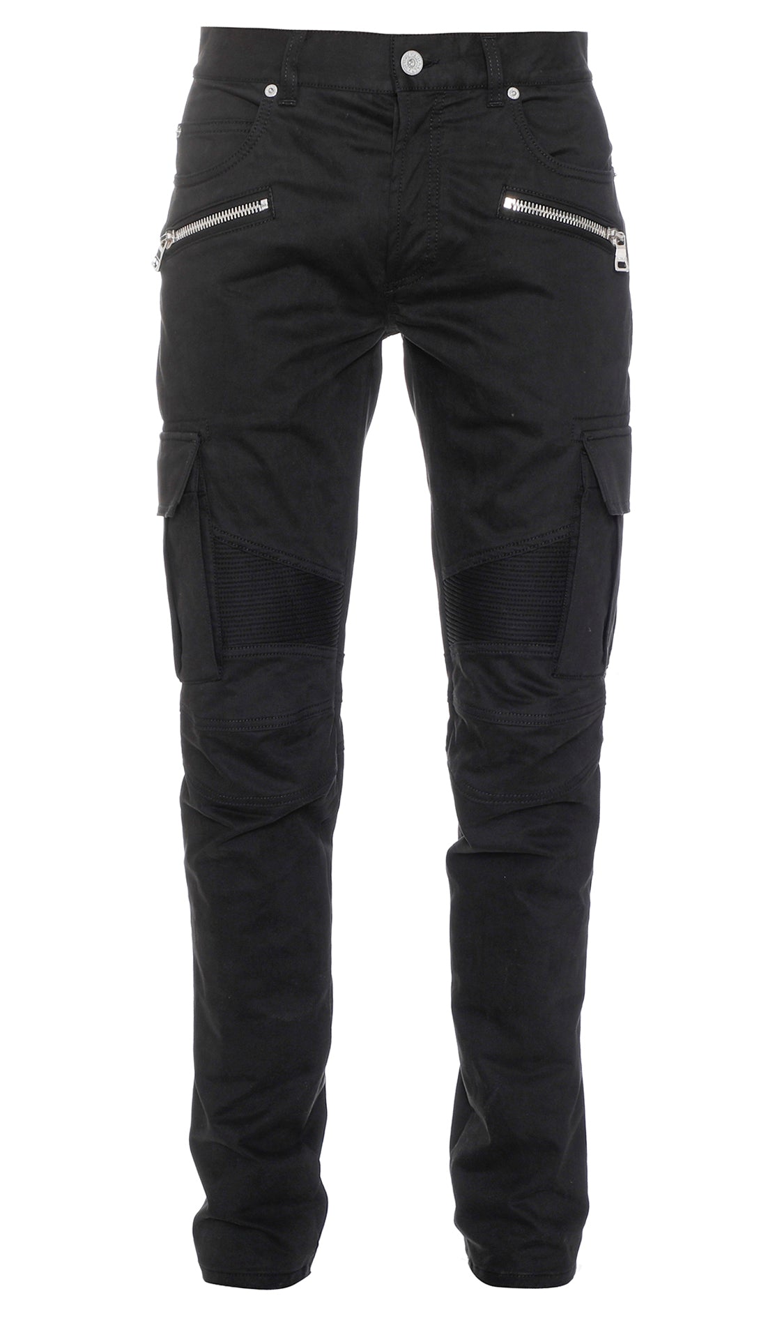 TAPERED COTTON CARGO PANTS - BLACK