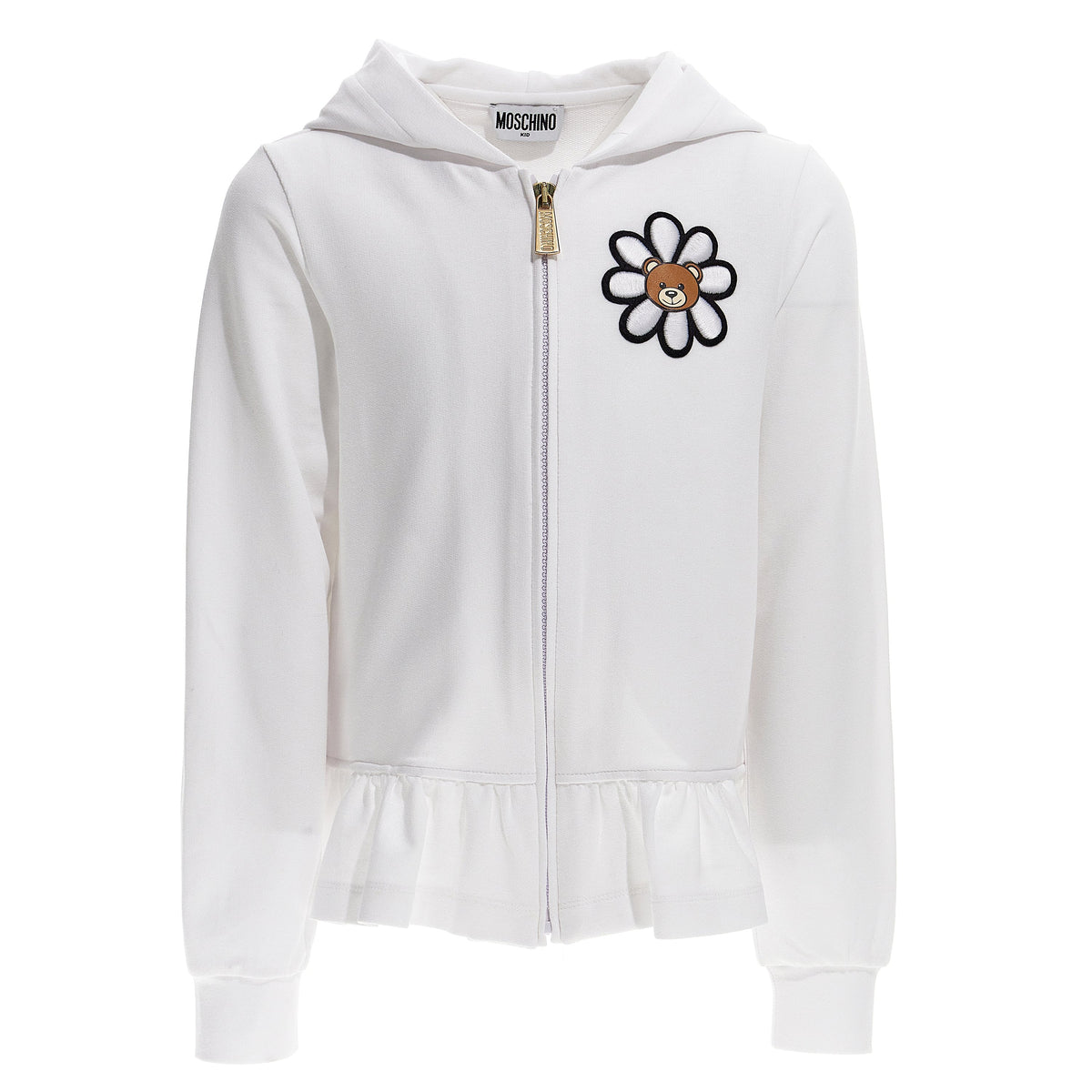 Girls Hooded Sweatshirt Ruffles and Flowers Bear Print