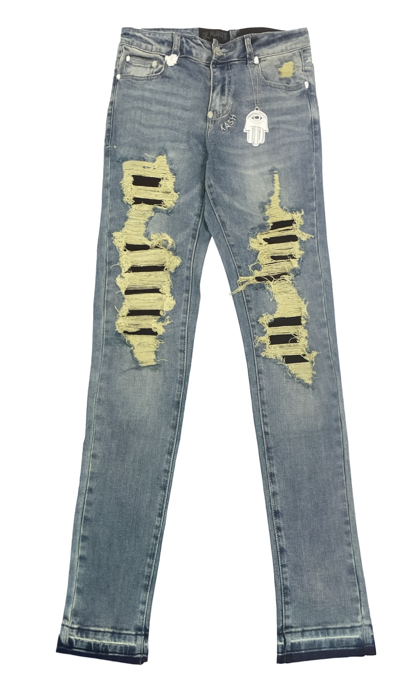 KASH Hamsa-54 Ripped Skinny Denim -Dirty Blue