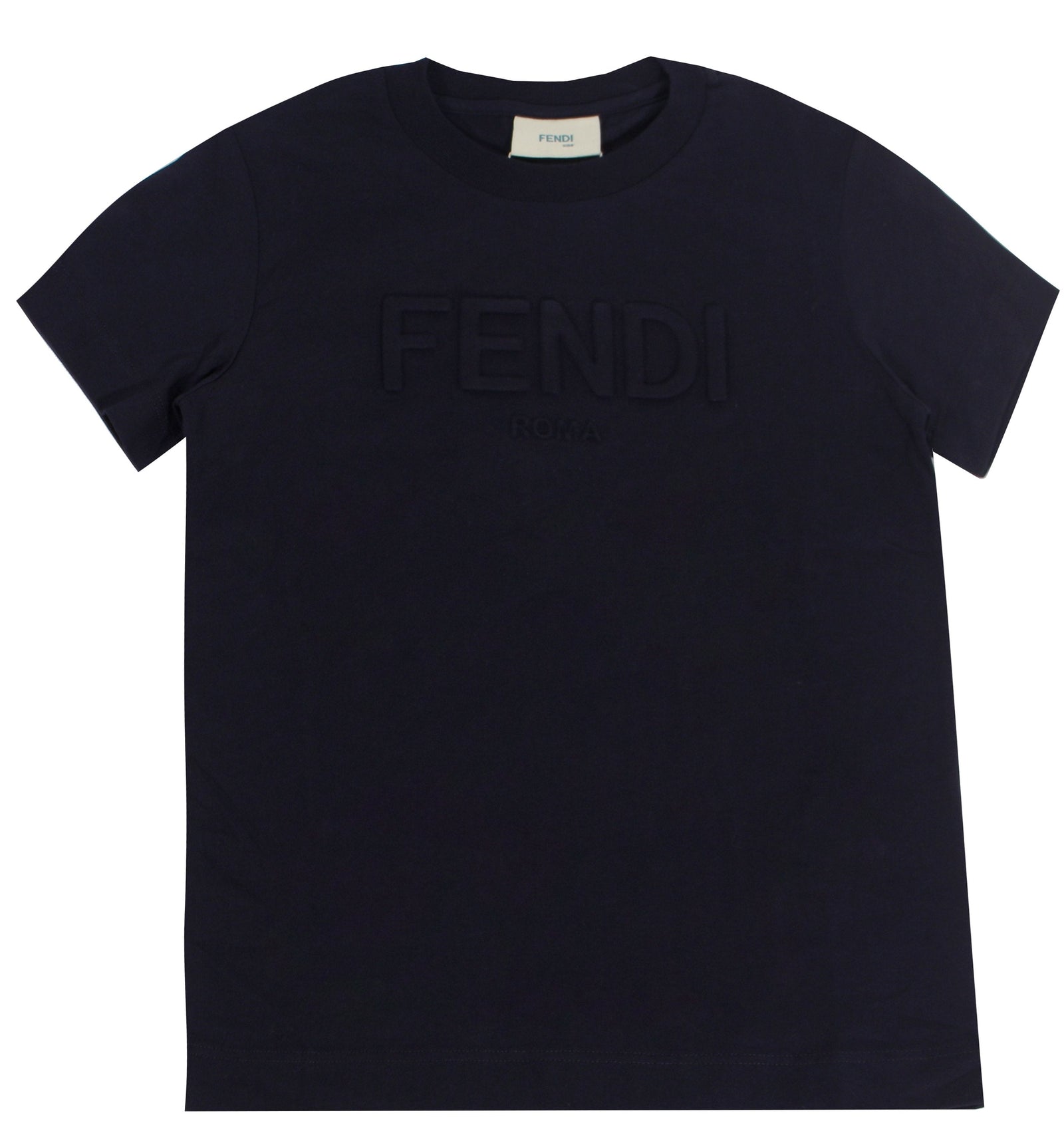 Kids Short Sleeve Tee with Fendi Text Logo in navy – view 1 of 3