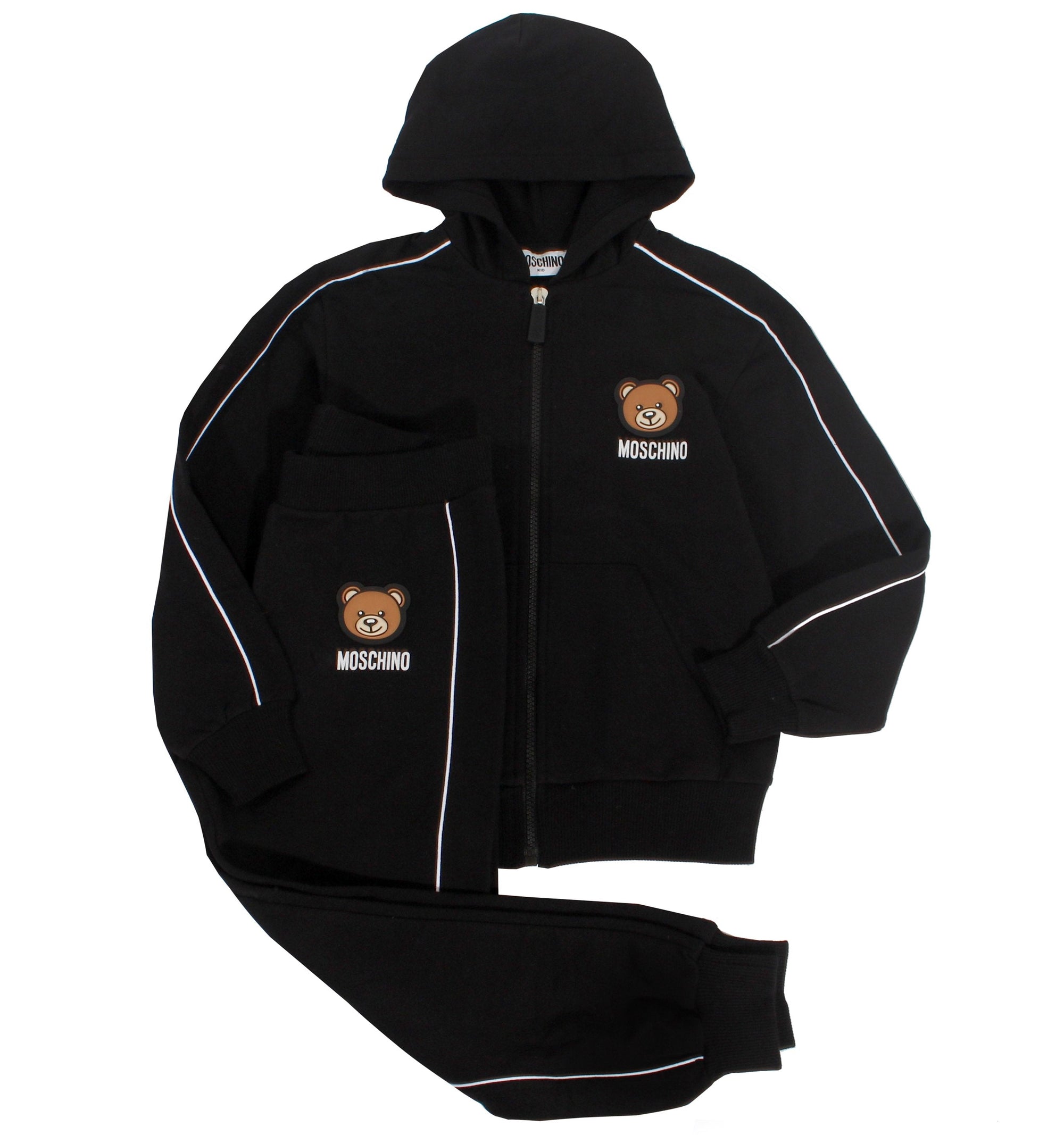Kids Hooded Zip Up Sweatsuit W/ Bear - Black