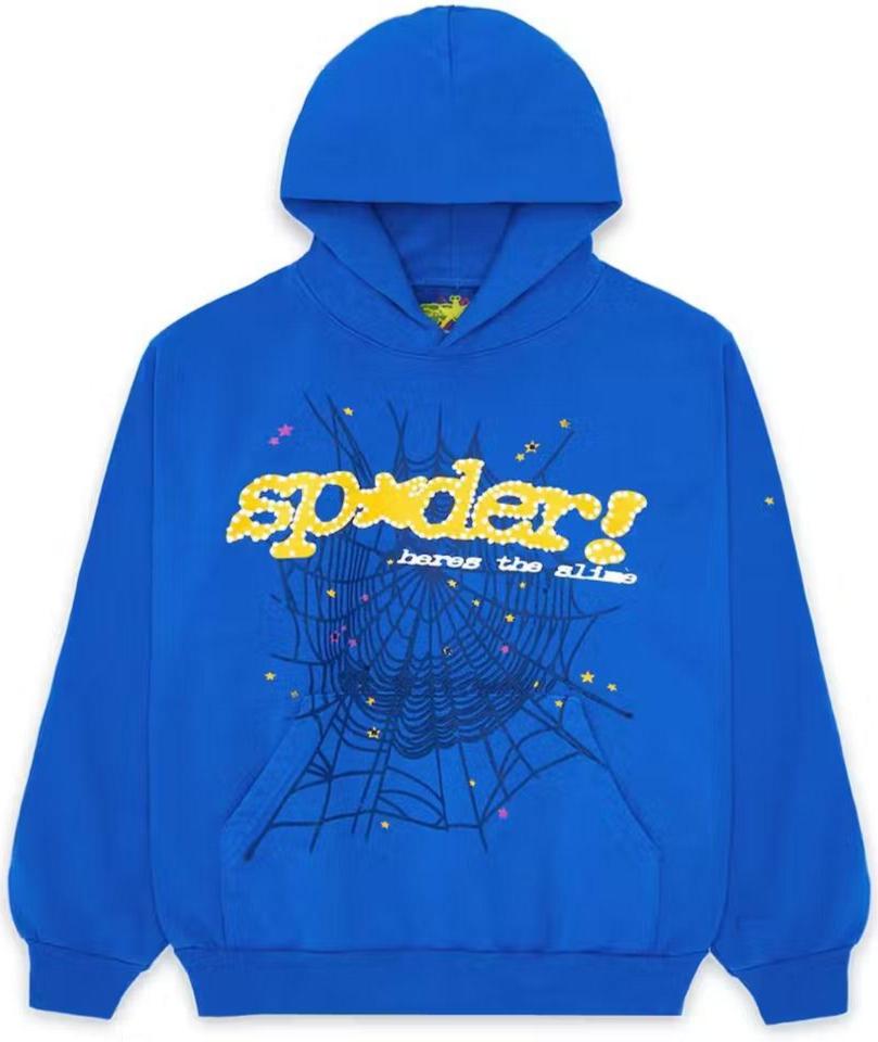 Sp5der TC Blue Hoodie in blue, pullover with contrast chest print – view 1 of 2