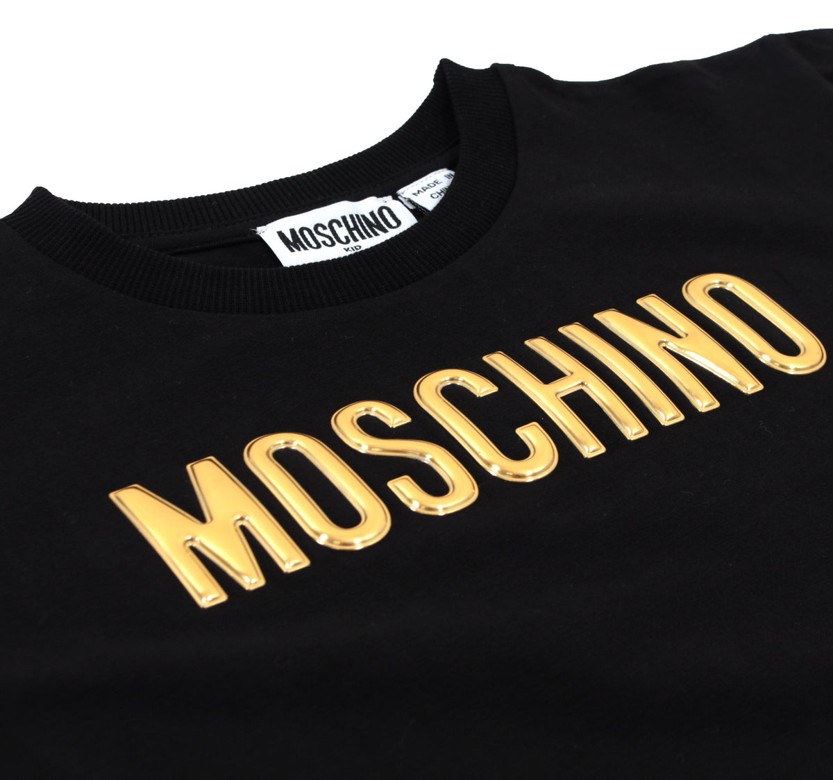 Kids SS Maxi Tee With Golden 3D Logo - Black