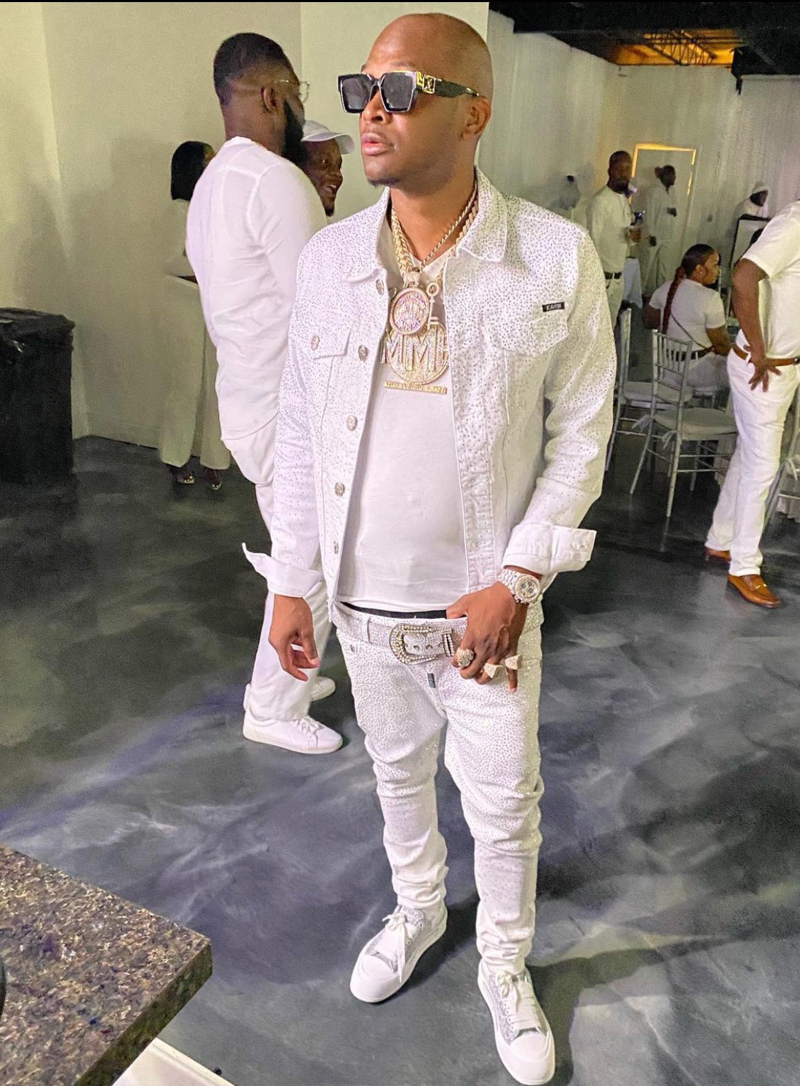 Kash Denim Jacket with Clear Crystals-White