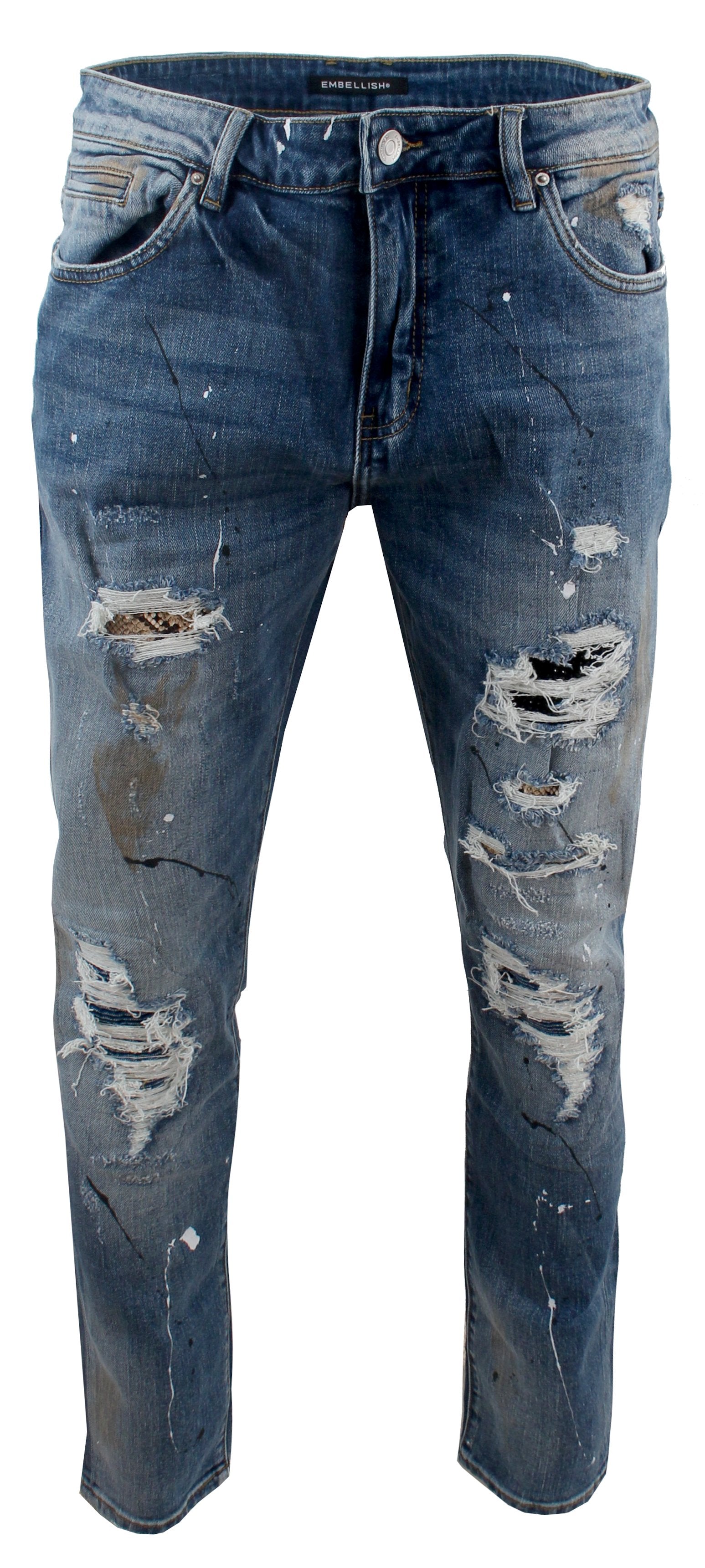 Embellish Crawley Rip & Repair Denim in indigo patchwork – view 3 of 4