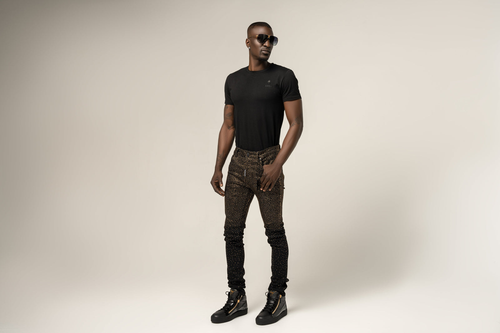 Kash Slim Fit Black Denim with gold crystals, slim black jeans – view 5 of 7