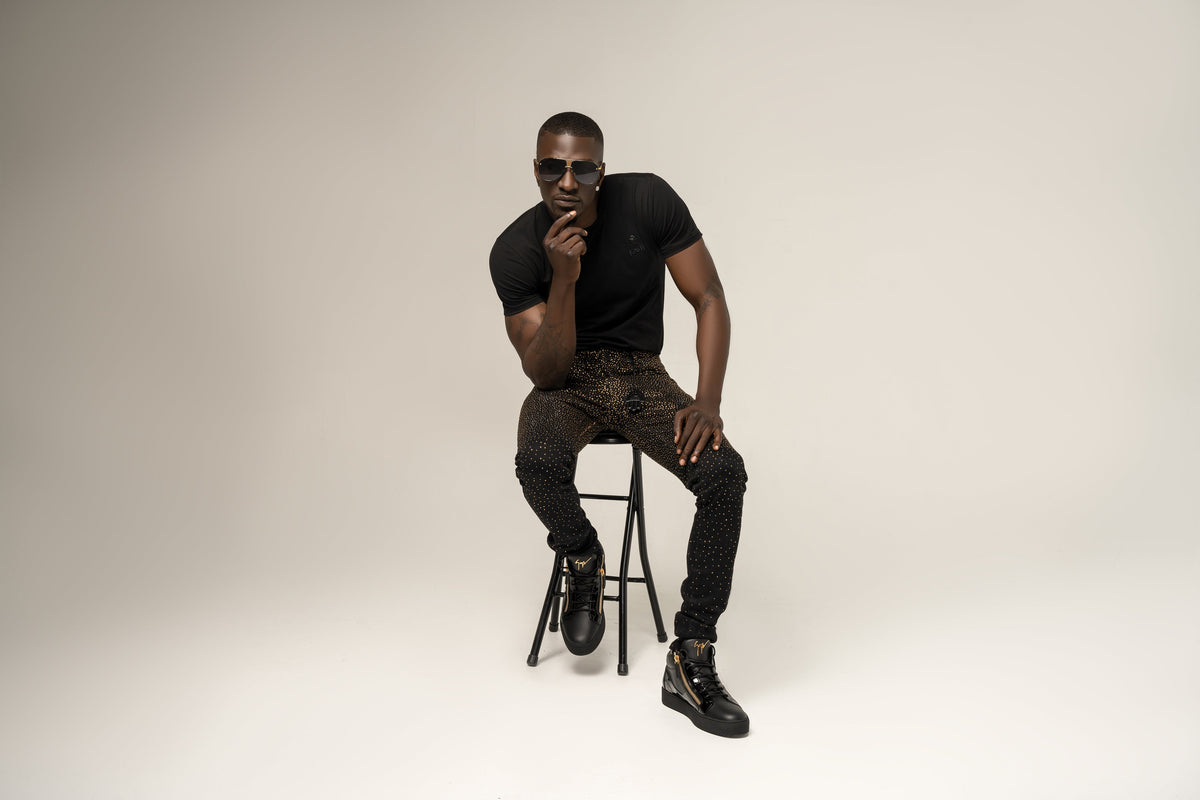 Kash Slim Fit Black Denim W/Gold Crystals