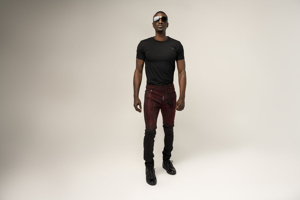 Kash Diamond Denim Black with Red