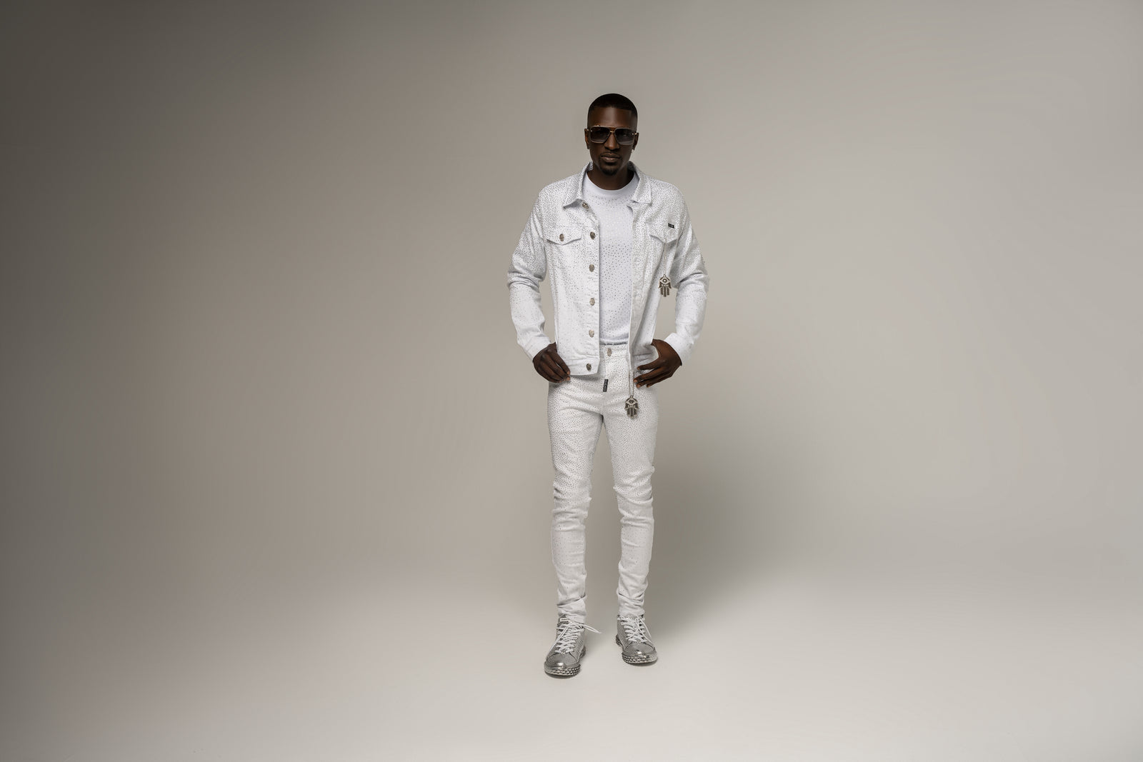 Kash Slim Fit White Denim with clear crystals – view 12 of 12