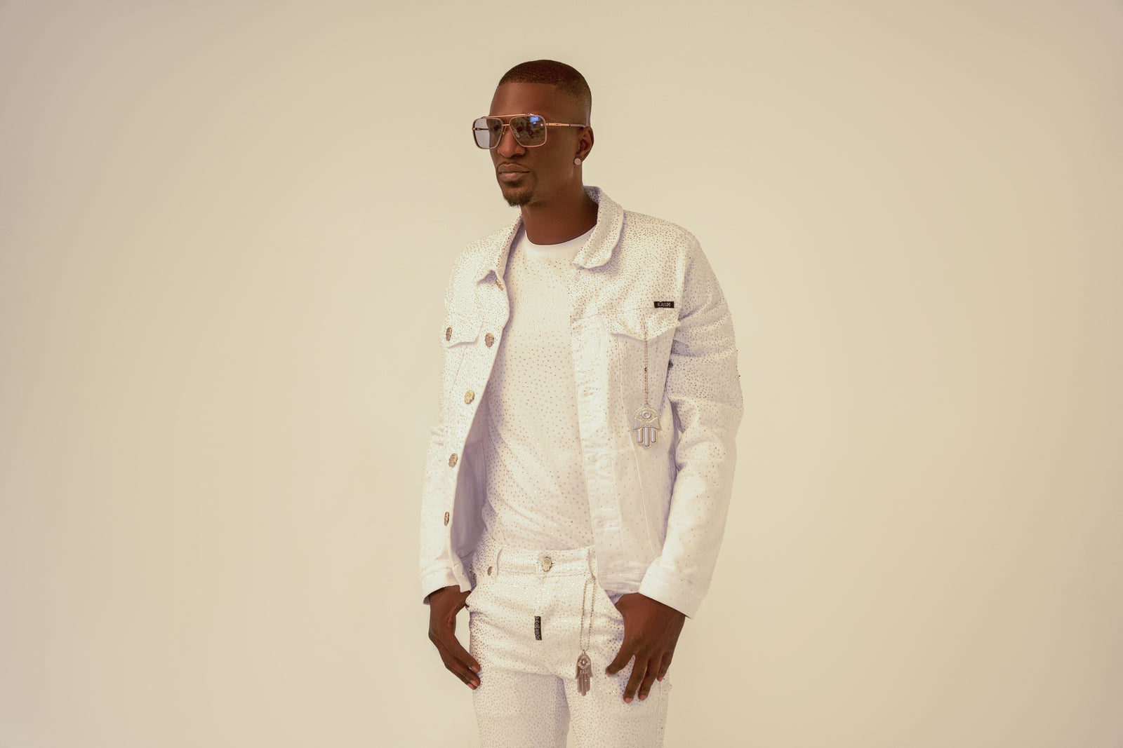 Kash Slim Fit White Denim with clear crystals – view 11 of 12