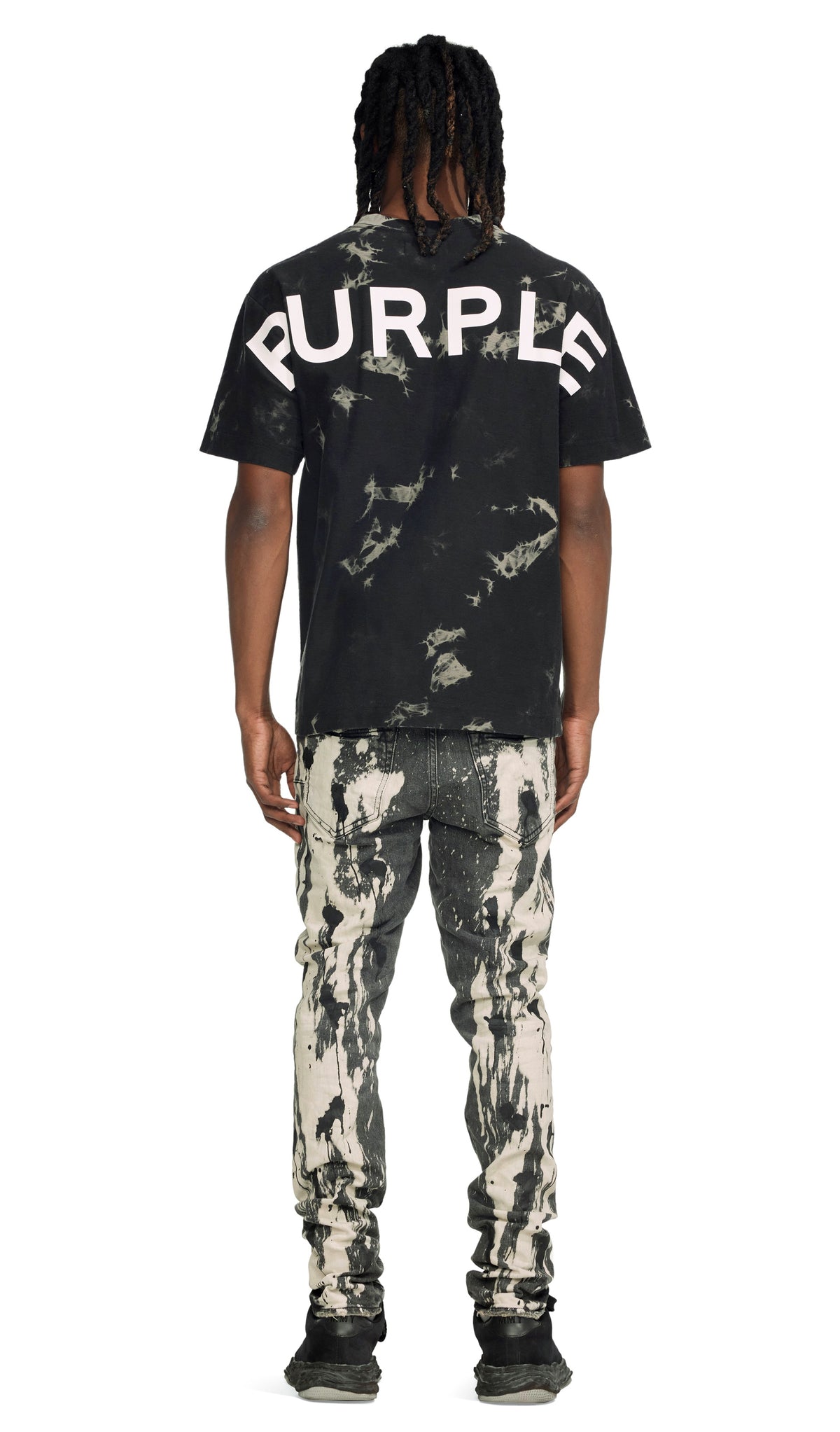 BLACK DENIM W| SPILL BLEACH PAINTT