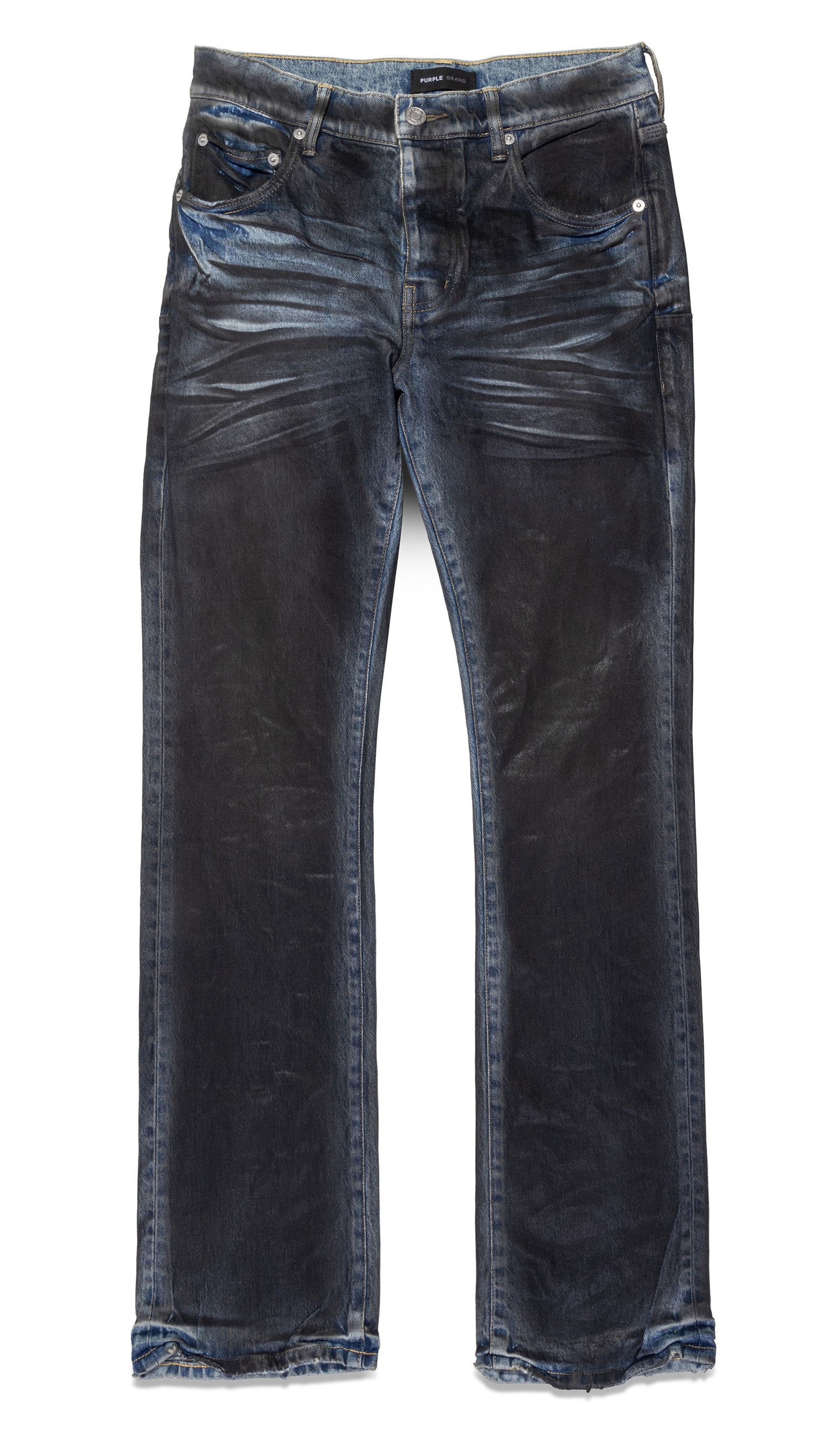 Purple Brand P004 Dirty Coated Flare Jeans in black – view 1 of 2