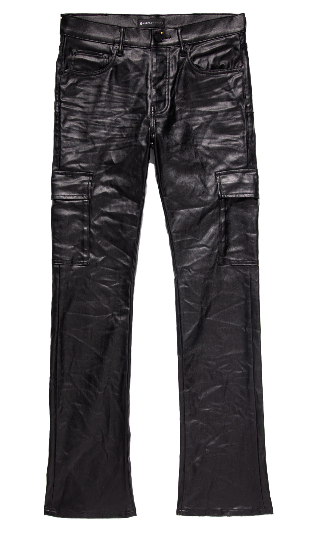 Purple Brand Patent Film Cargo Flare Denim in black – view 1 of 4