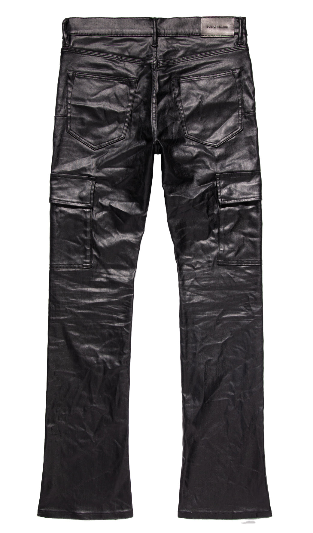 Purple Brand Patent Film Cargo Flare Denim in black – view 2 of 4