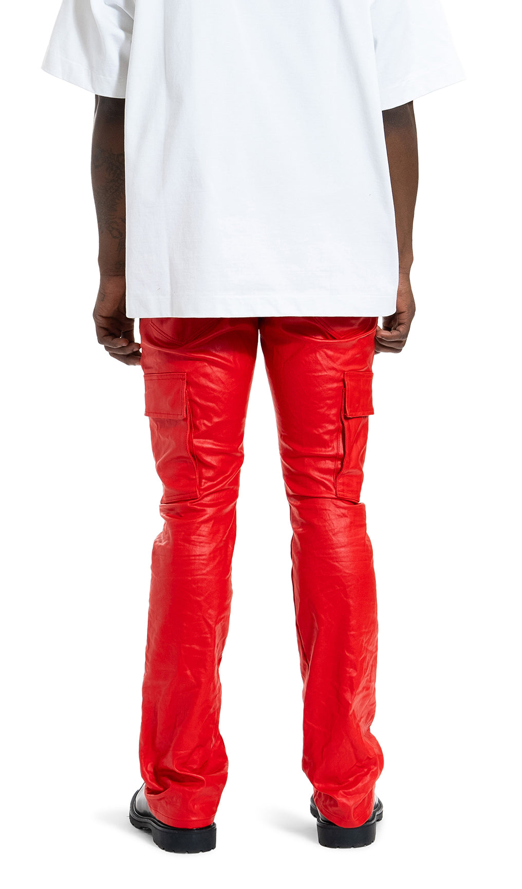 PATENT FILM CARGO FLARE DENIM - RED