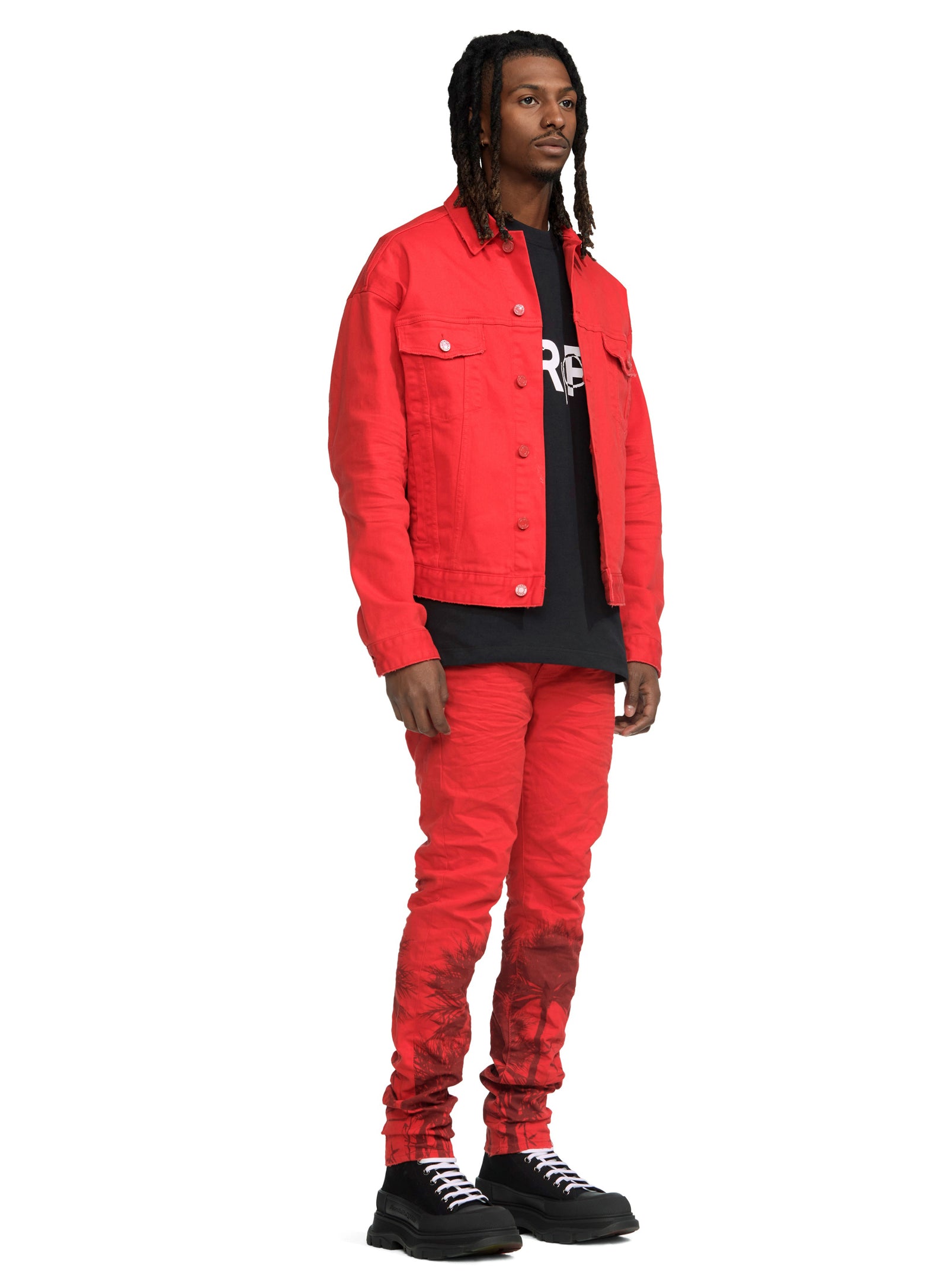 Purple Brand Molten Lava Palms Denim Jacket in red – view 4 of 4