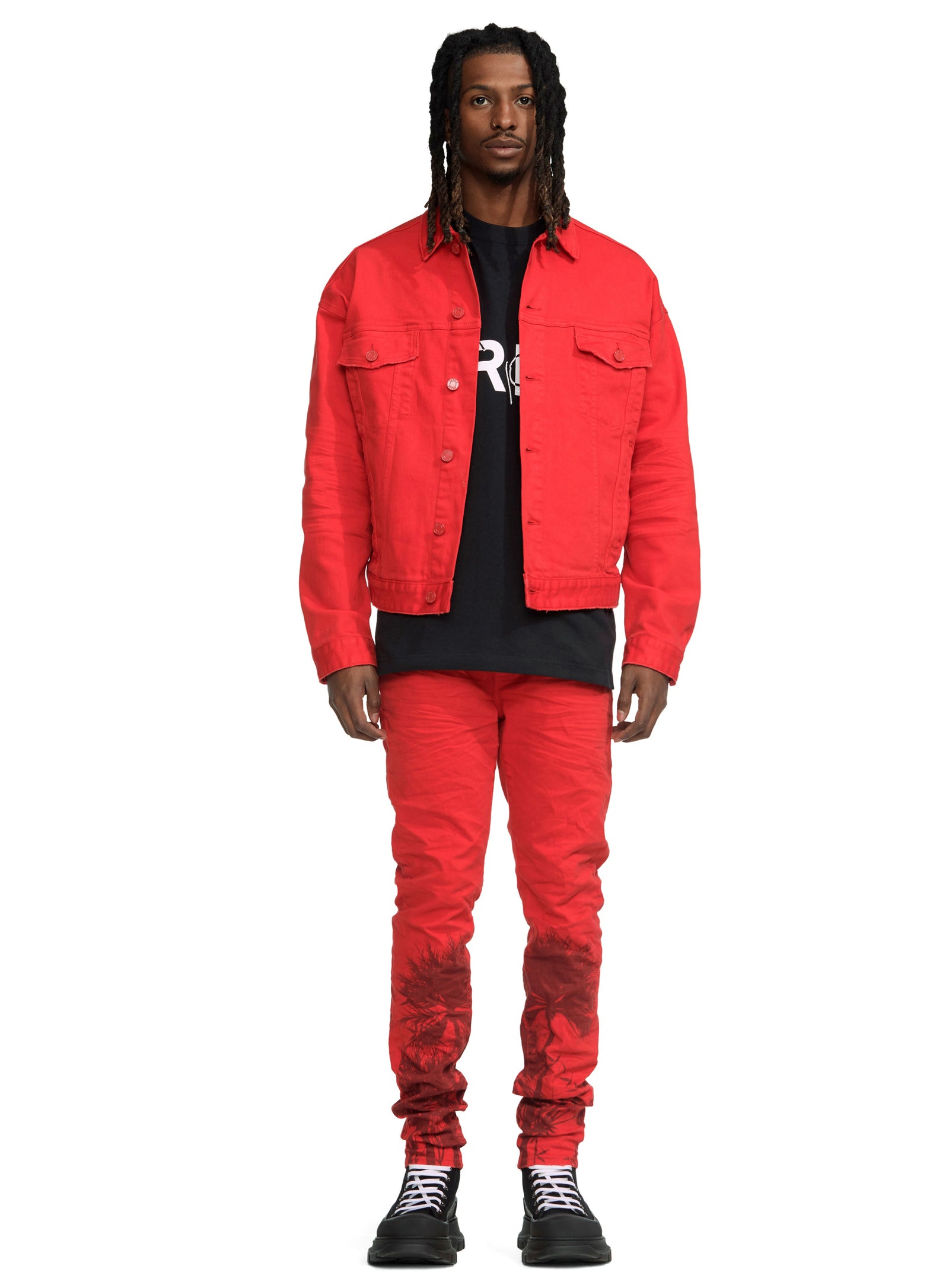 Purple Brand Molten Lava Palms Denim Jacket in red – view 2 of 4