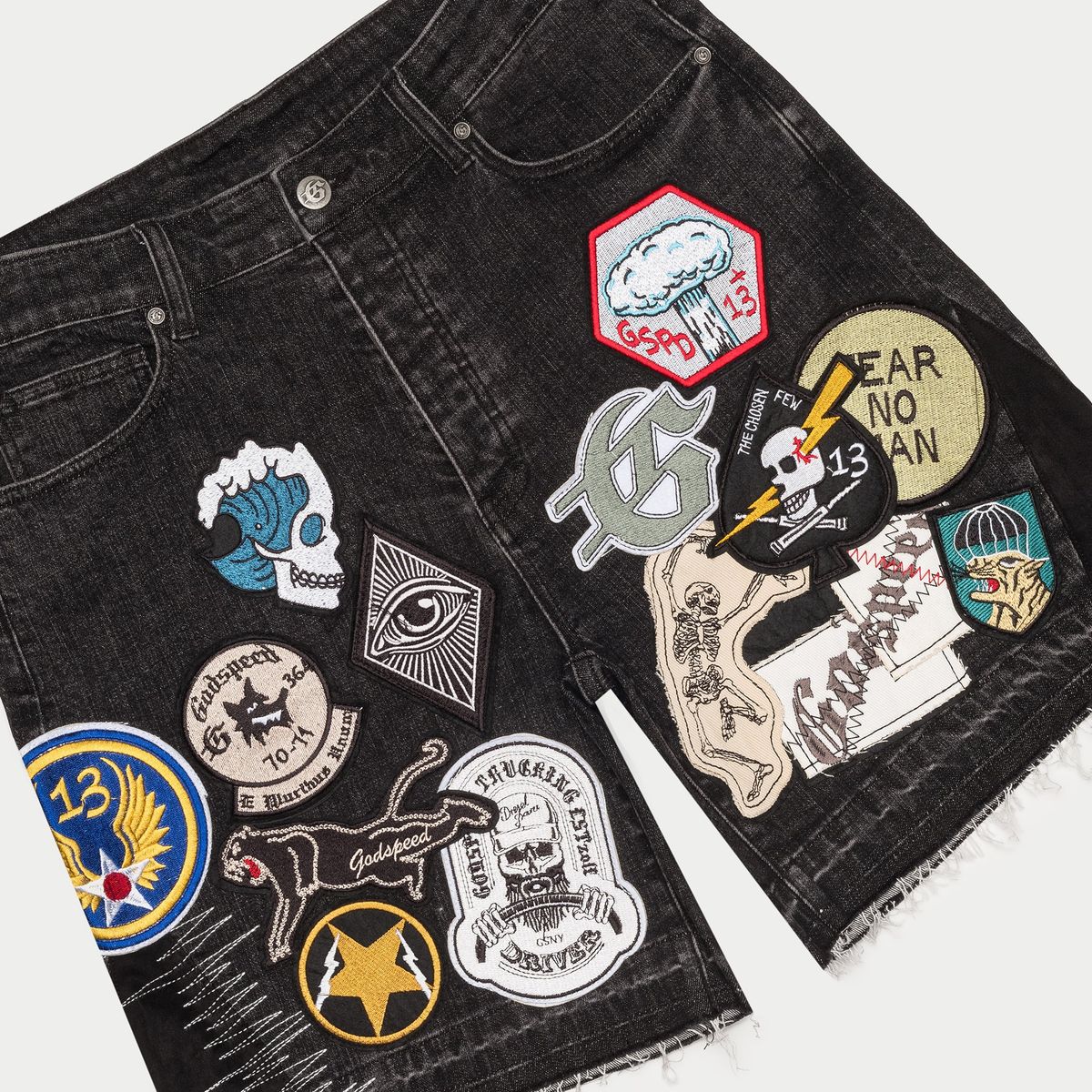 Godspeed Patchwork Denim Shorts V2 in black – view 2 of 4
