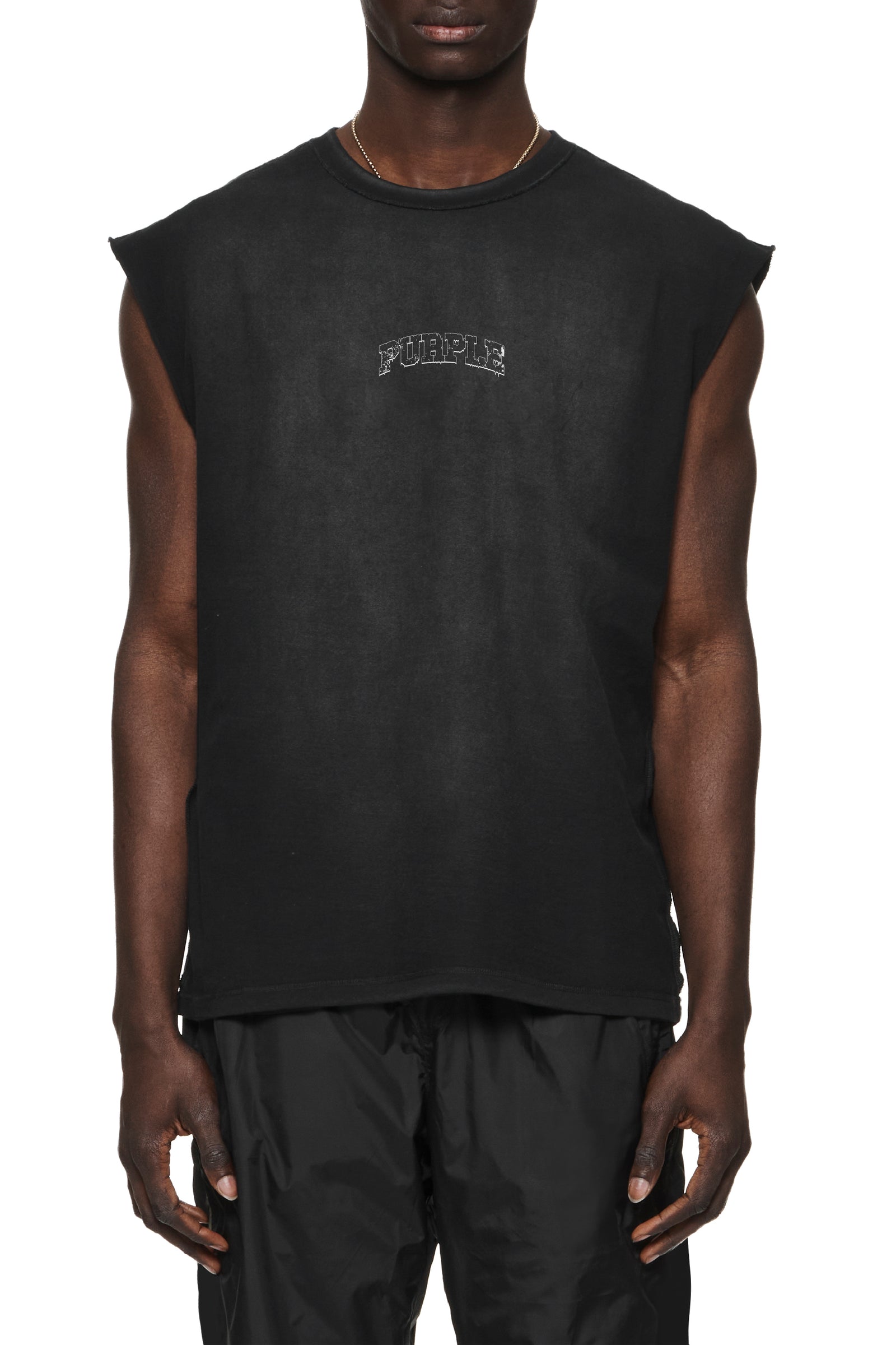 Purple Brand Textured Sleeveless Tee in black – view 1 of 2