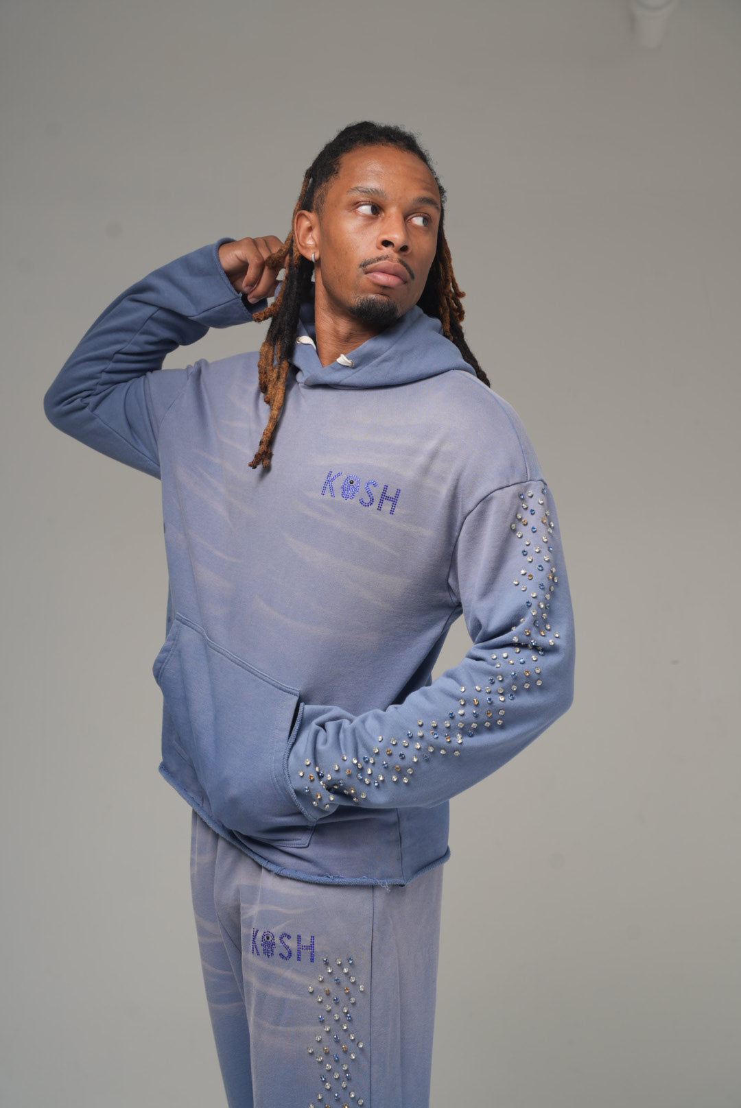 Cali Washed Hoodie with Stones Blue Whiskers