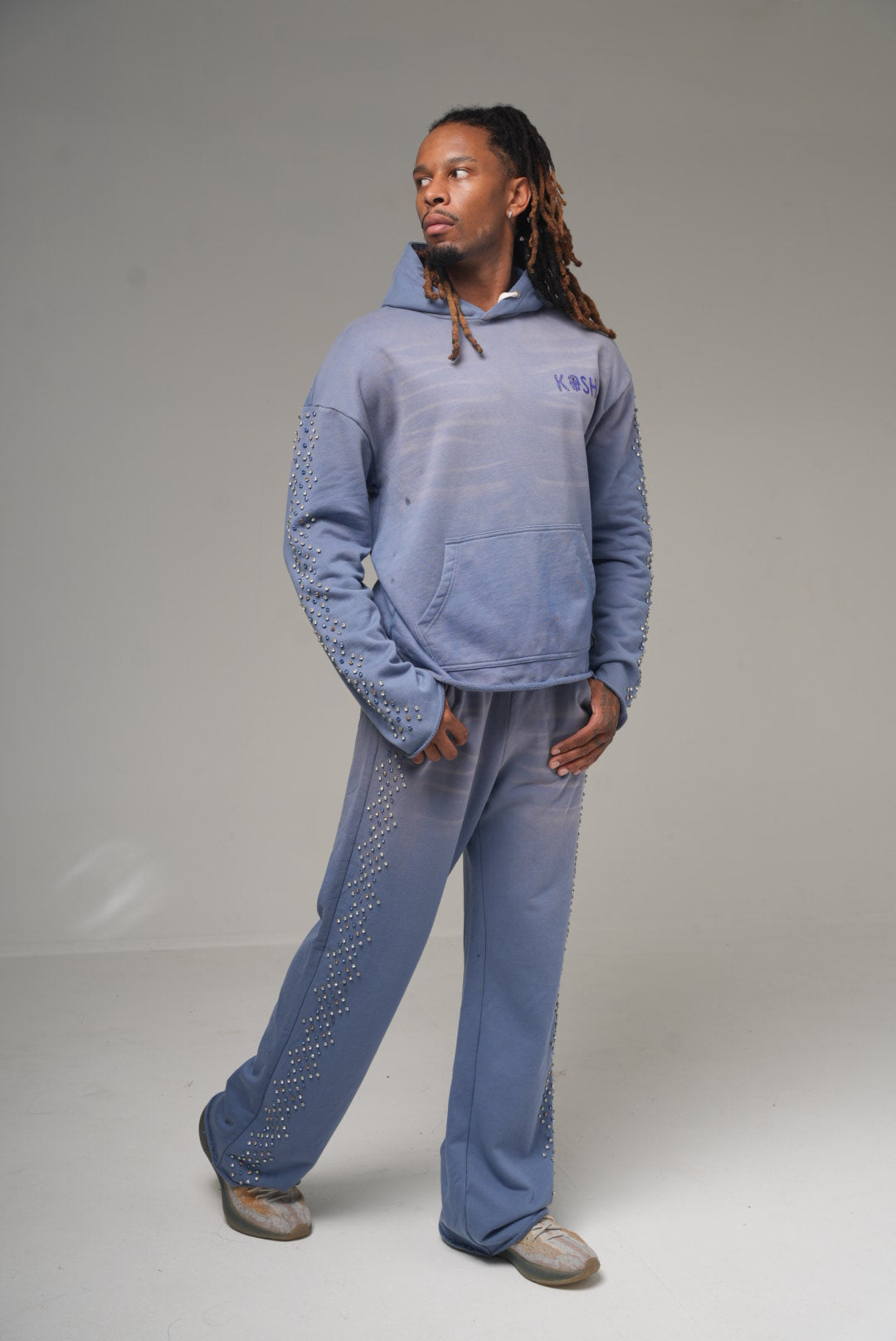 Cali Washed Hoodie with Stones Blue Whiskers