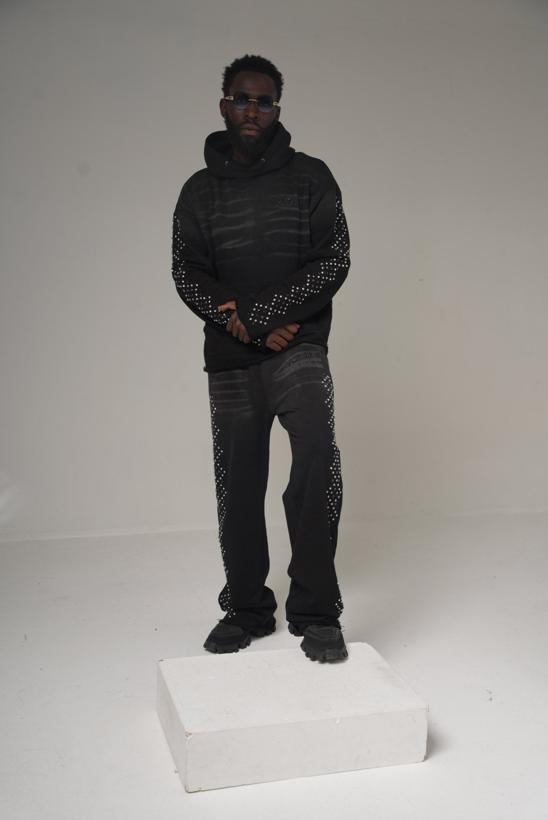 Kash Diamond Collection diamond argyle hoodie in black – view 8 of 8