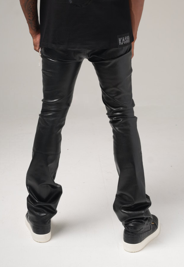 Kash Vegan Leather D-Stacked Pants in black, faux leather stacked pants – view 10 of 10