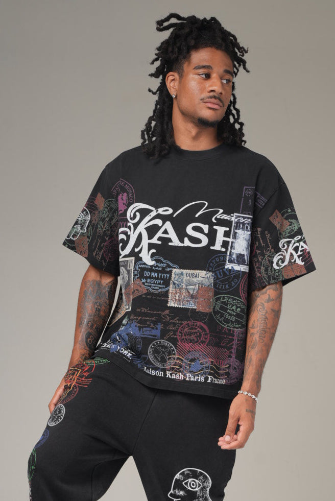 FW25 PACT-19 PASSPORT TEE SHIRT (Boxy/Oversized fit)- BLACK