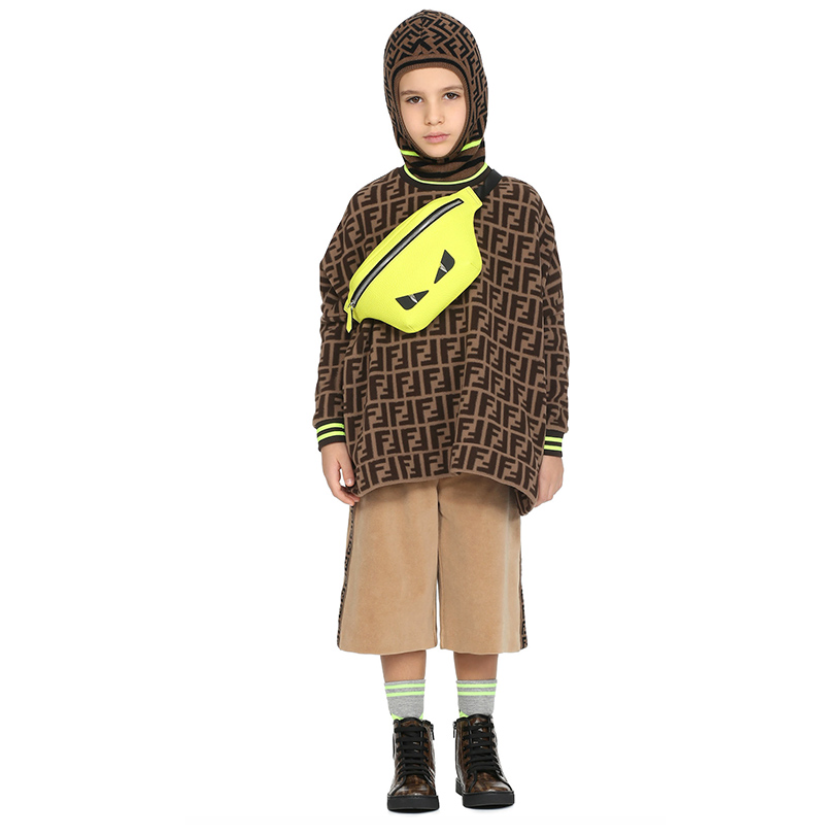 Fendi Kids Unisex Allover Logo Print Sweater in brown – view 2 of 5