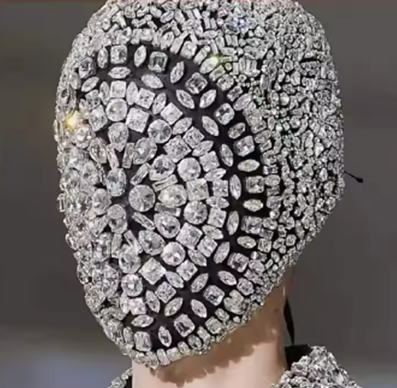 Fashion Rhinestones Full Face Mask - Black/Silver Rhinestones