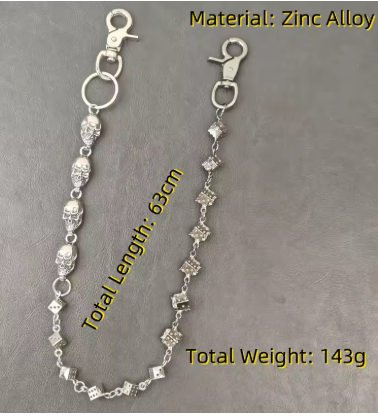 Retro DIY Dice Put Together Skull Pants Chain - Silver