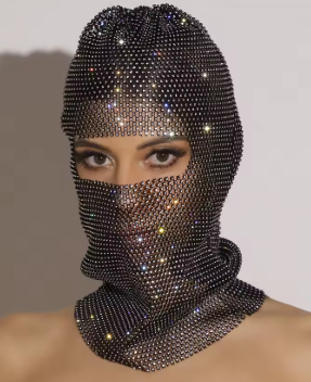 Y2K Balaclava Sparkly Diamonds Facemask - Black/Silver