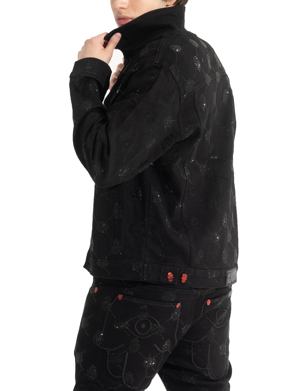 KASH HAMSA ARGYLE JACKET - BLACK