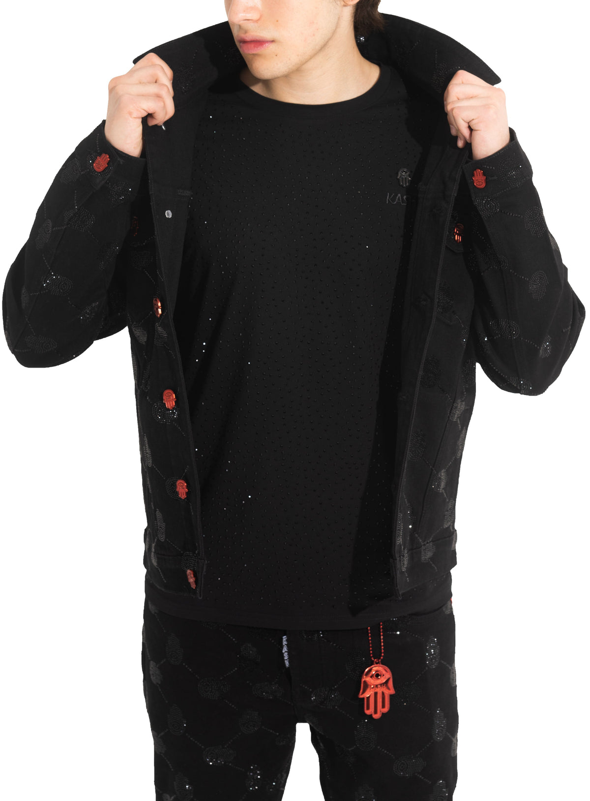 KASH HAMSA ARGYLE JACKET - BLACK