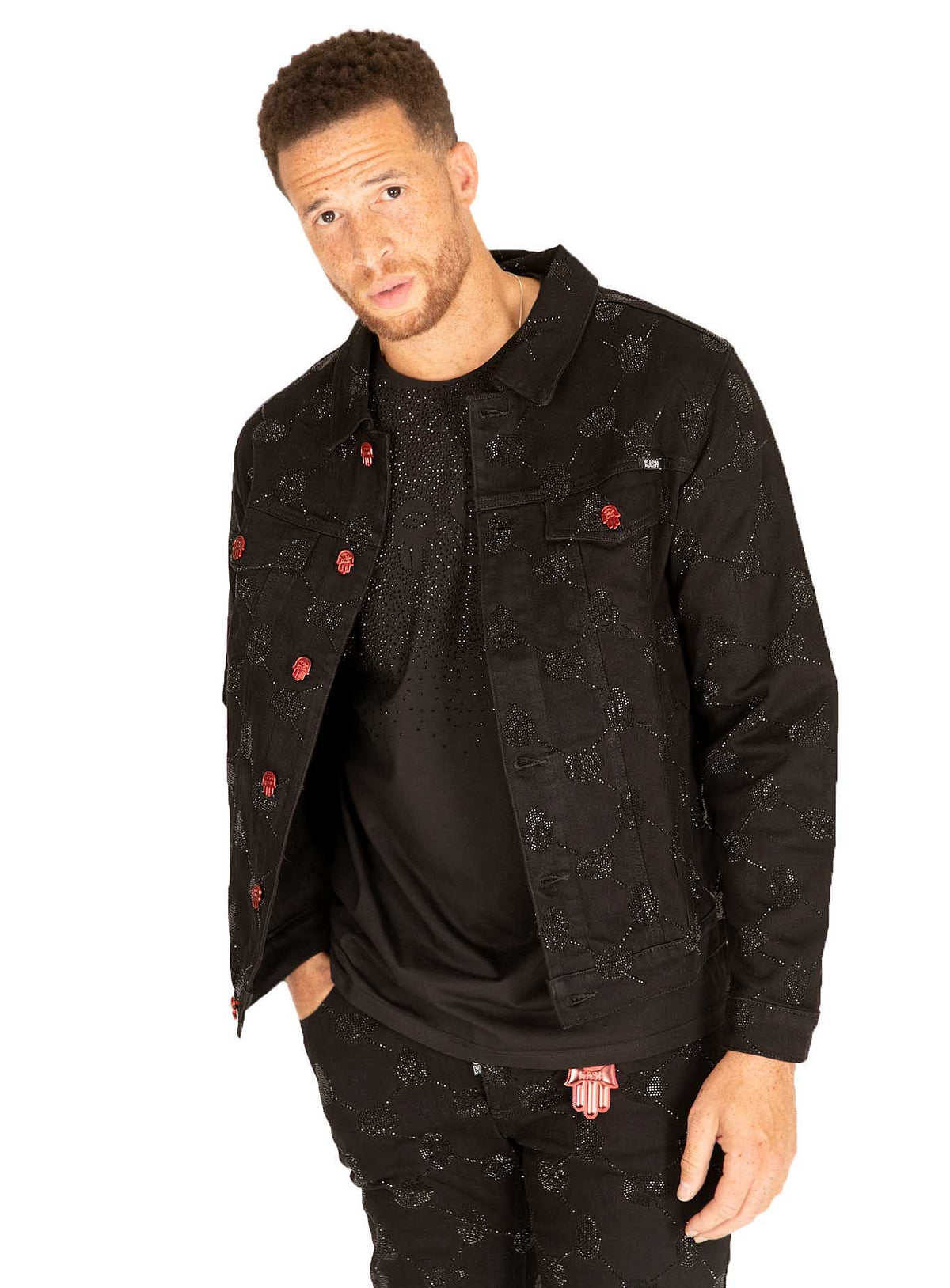 KASH HAMSA ARGYLE JACKET - BLACK