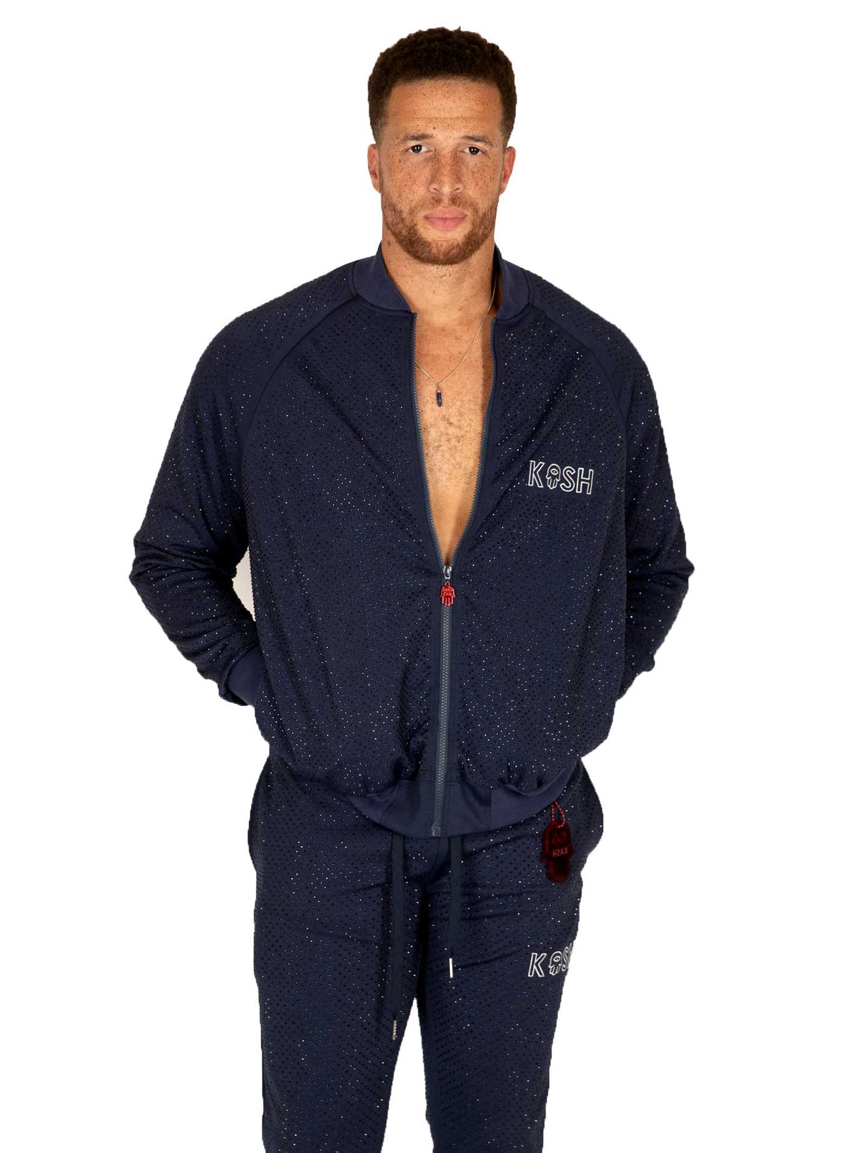 KASH ALL OVER DIAMOND TRACK JACKET - NAVY BLUE