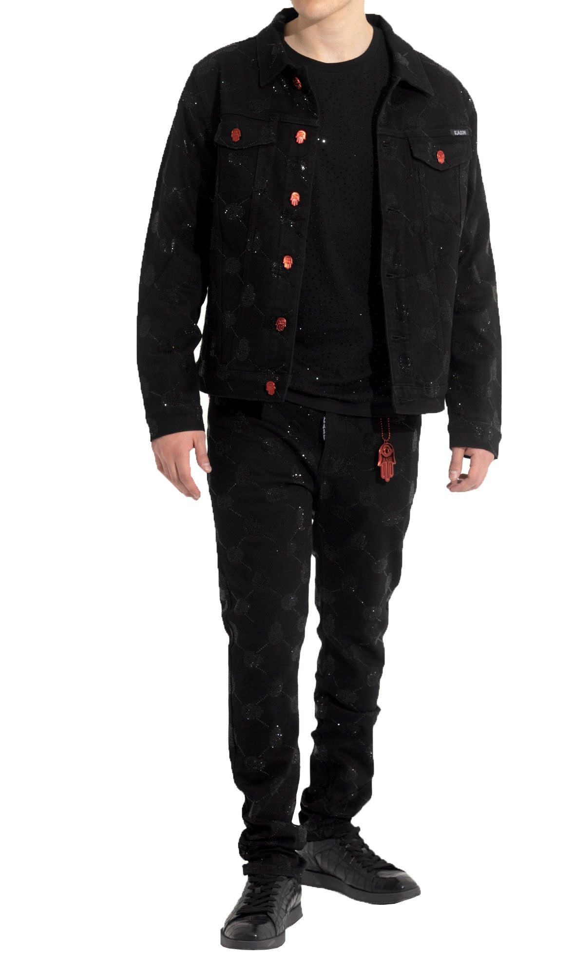 KASH HAMSA ARGYLE JACKET - BLACK